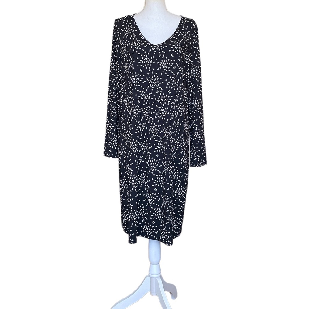 J. Jill Wearever  Collection V-Neck Black Printed Dress Women's Size L / 14-16